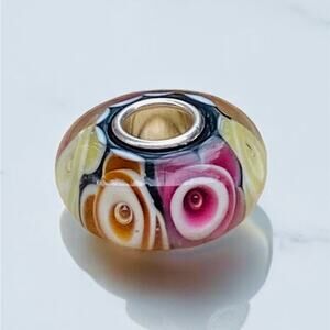 Sterling Silver Floral Glass Bead for Bracelet NEW